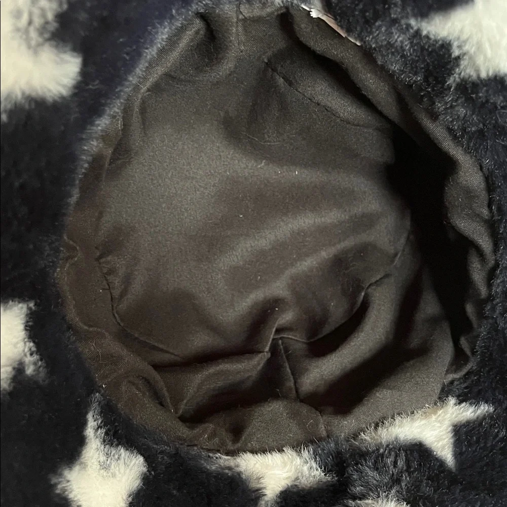 Navy Blue Faux Fur Bucket Hat With White Stars